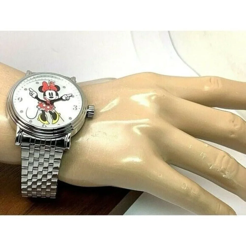 Disney Minnie Mouse Men's Watch W001881 Silver Tone Stainless Steel 44mm Quartz